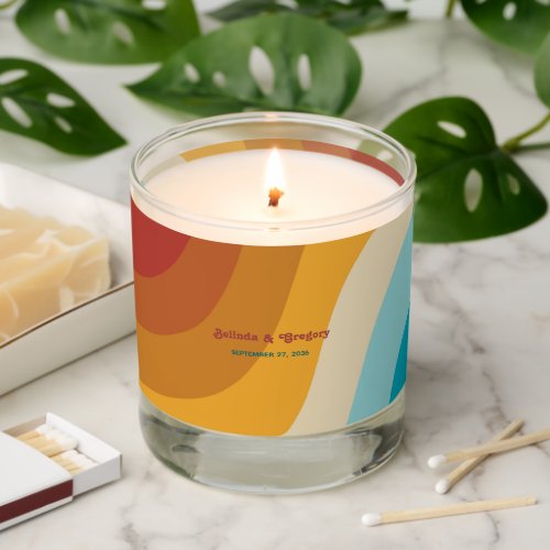 Retro 70s Colorful Rainbow Waves Wedding Favor Scented Candle