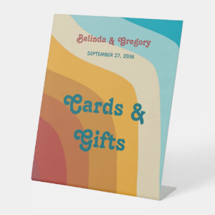 Retro 70's Colorful Rainbow Wedding Cards Gifts Pedestal Sign