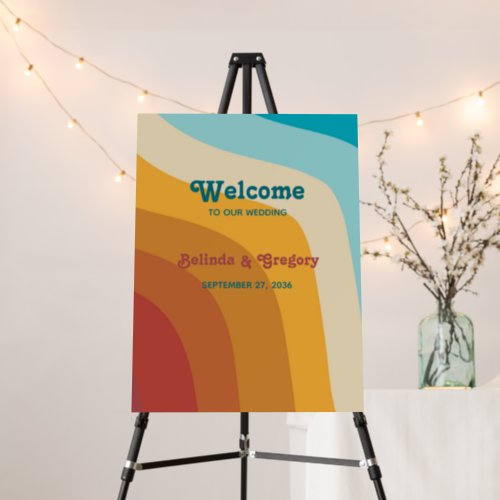Retro 70s Colorful Rainbow Wedding Welcome Sign