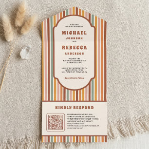 Retro 70's Colorful Stripes QR Code Wedding All In One Invitation