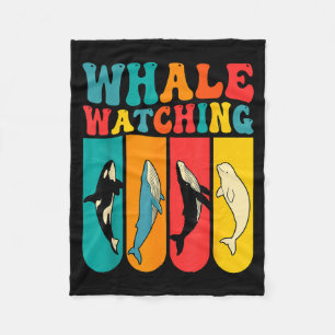 Retro 70s Colorful Whale Watching Species Fleece Blanket