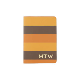 Retro 70s Colors Orange and Brown Stripes Monogram Passport Holder
