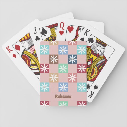 Retro 70s Daisy Checker Board Pattern  Playing Cards