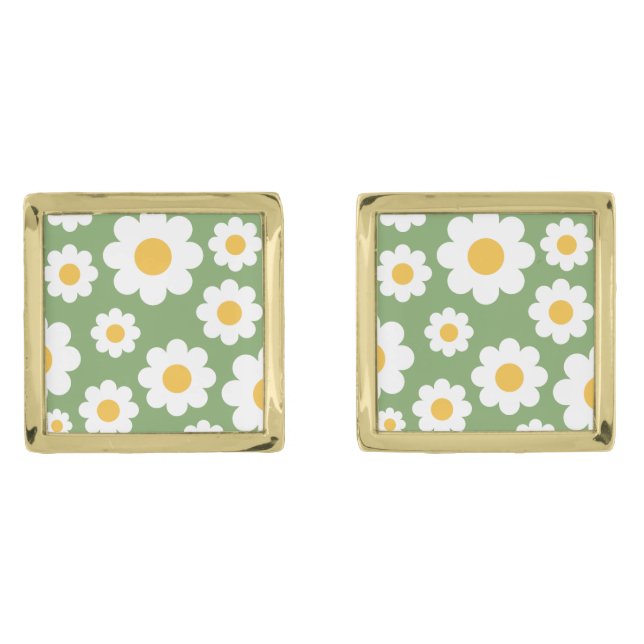 Retro 70s Daisy Dreams Gradient Floral Cufflinks (Front)