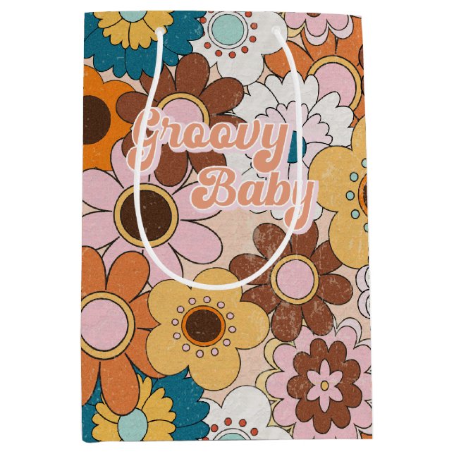 Retro 70s Daisy Groovy Baby Floral Vintage 60s Medium Gift Bag (Front)