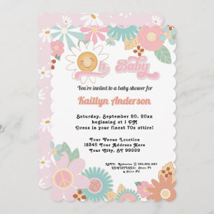 Retro 70s Daisy Pink Peach Girl Oh Baby Shower Invitation