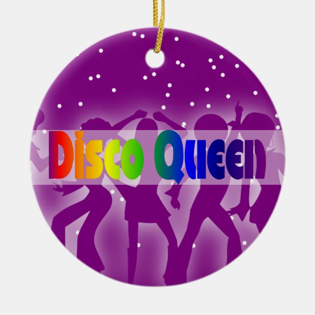 Retro 70s Decade | Rainbow Disco Queen Dancers Ceramic Ornament (Front)
