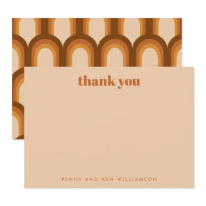 Retro 70s Design Brown Personalized Wedding Names Thank You Card