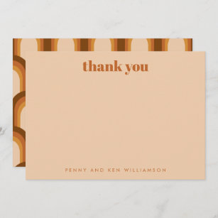Retro 70s Design Brown Personalized Wedding Names Thank You Card