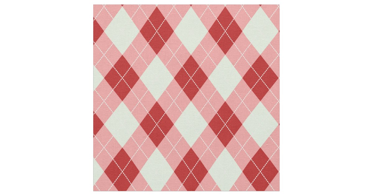 Retro 70s Diamond Plaid Argyle Mint Red Pink Fabric | Zazzle