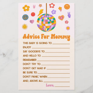 Retro 70's Disco Advice Baby Shower Game Activity Stationery