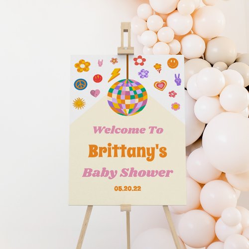 Retro 70s Disco Ball Baby Shower Welcome Sign