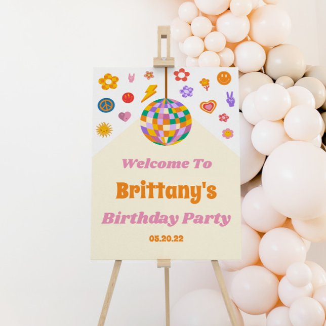 Retro 70's Disco Ball Birthday Party Welcome Sign (Creator Uploaded)