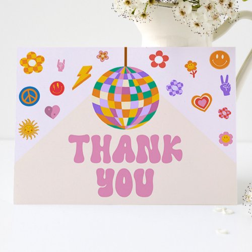 Retro 70s Disco Ball Groovy Baby Birthday Party Thank You Card