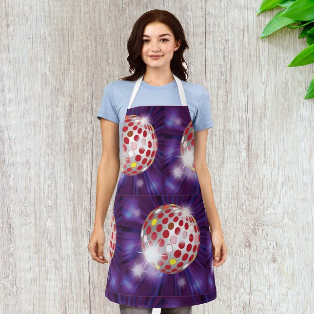 Retro 70s Disco Ball Vibrant Red Apron (Creator Uploaded)