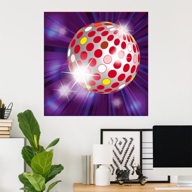Retro 70s Disco Ball Vibrant Red Poster (Creator Uploaded)