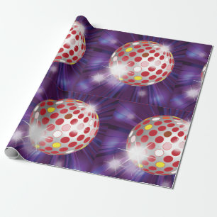Retro 70s Disco Ball Vibrant Red Wrapping Paper