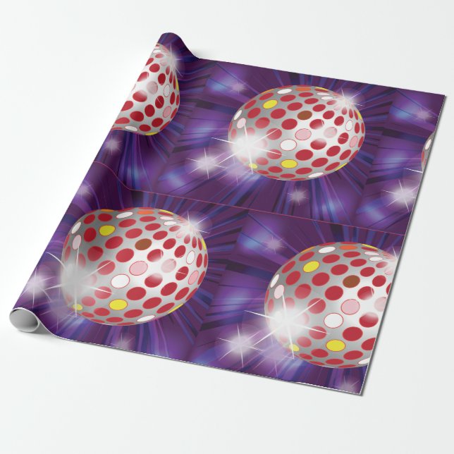 Retro 70s Disco Ball Vibrant Red Wrapping Paper (Unrolled)