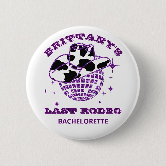 Retro 70s Disco Cowgirl Bachelorette Party Button (Front)