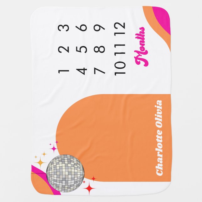 Retro 70s Disco Monthly Milestone  Baby Blanket (Front)
