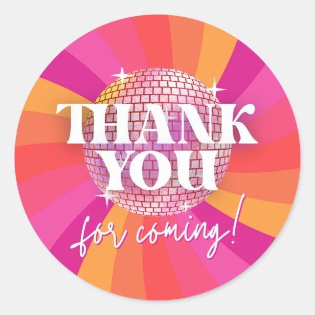 Retro 70s Disco Party Thank You Favors, SARA Classic Round Sticker (Front)