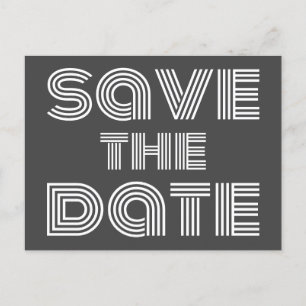 Retro 70s Disco Style Black White Save The Date Postcard