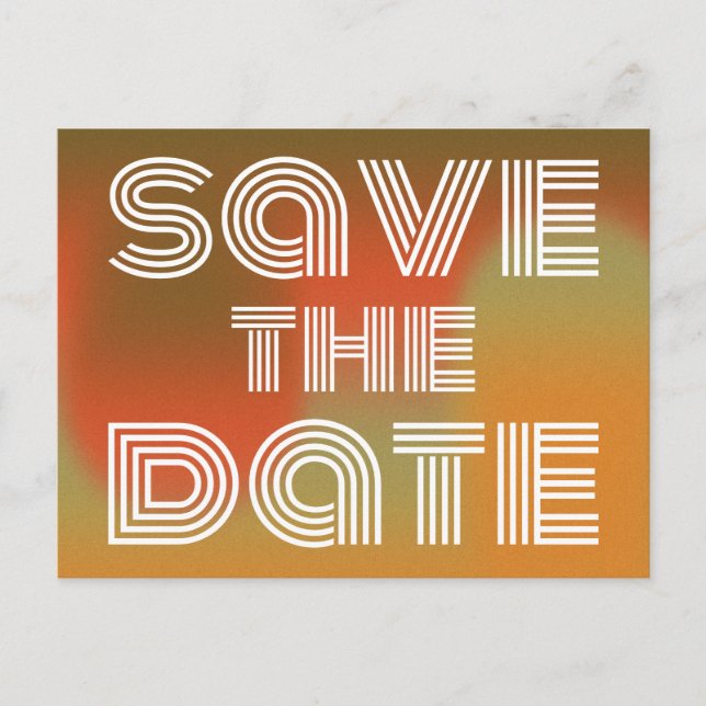 Retro 70s Disco Style Orange Green Save The Date Postcard (Front)