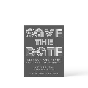 Retro 70s Disco Typography Black and White Wedding Save The Date