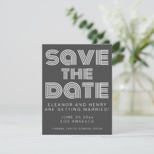 Retro 70s Disco Typography Black and White Wedding Save The Date