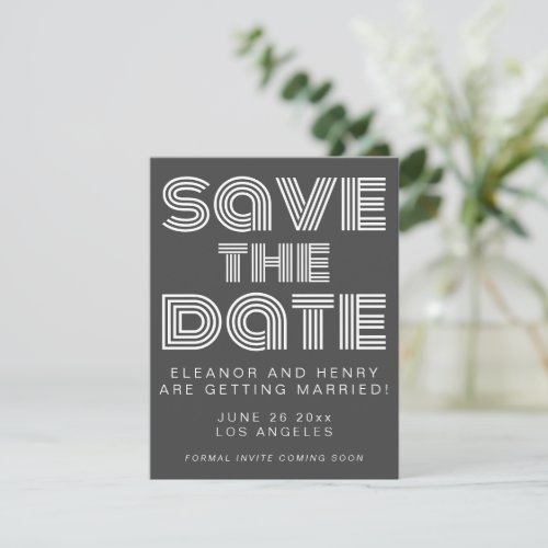 Retro 70s Disco Typography Black and White Wedding Save The Date