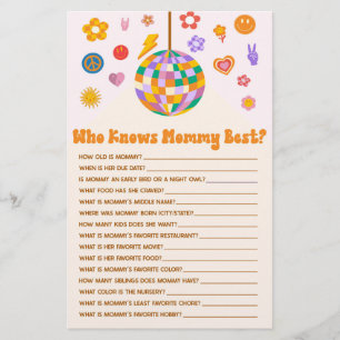 Retro 70's Disco Who Knows Mommy Baby Shower Game Stationery