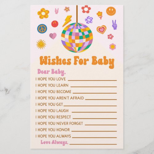 Retro 70s Disco Wishes For Baby Shower Activity Stationery