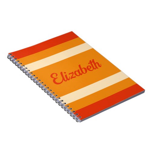 Retro 70s Fall Colors Stripes Name Script Template Notebook