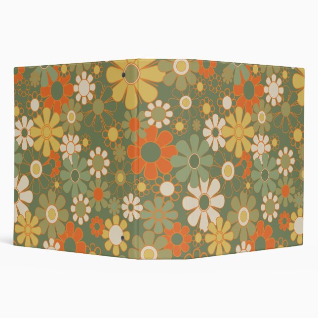 Retro 70s Floral Boho Pattern 3 Ring Binder (Background)