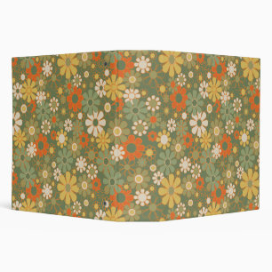 Retro 70s Floral Boho Pattern 3 Ring Binder