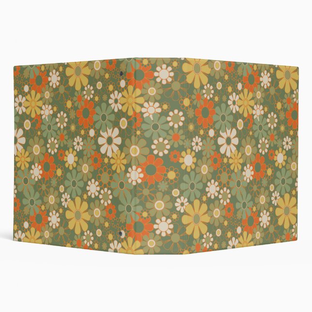 Retro 70s Floral Boho Pattern 3 Ring Binder (Background)