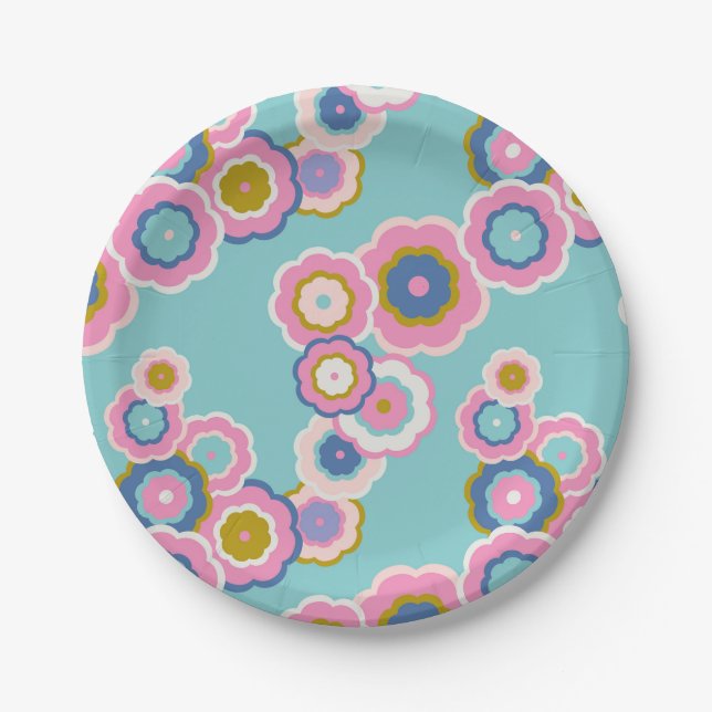 Retro 70s Floral Boho Pattern Paper Plates (Front)