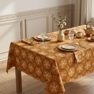 Retro 70s Floral Burnt Orange Terracotta  Tablecloth