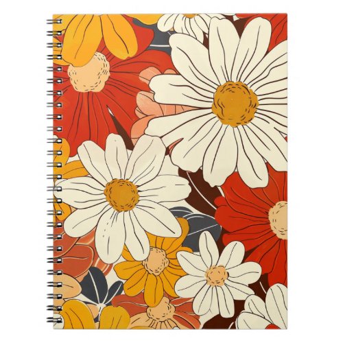 Retro 70s Floral Daisy Pattern Vintage Notebook