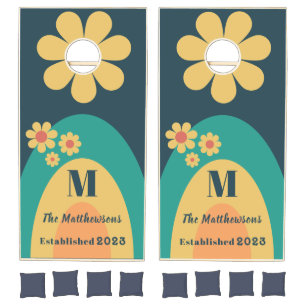 Retro 70s Floral Family Party Personalized Cornhole Set