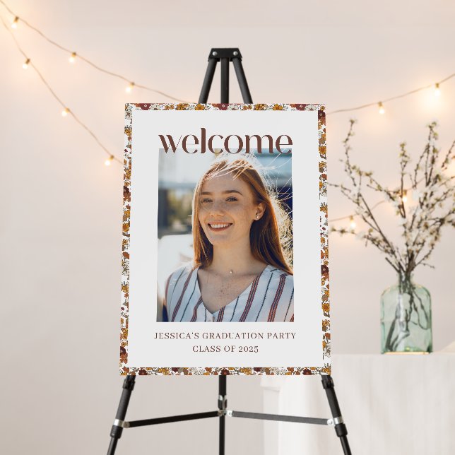 Retro 70s Floral Graduation Photo Welcome Sign (In Situ (Stand))