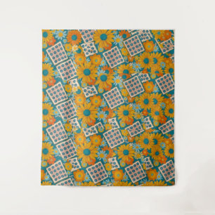 Retro 70s Floral Patchwork Pattern Tapestry