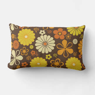 Retro 70s Floral Pattern Brown Orange Yellow Lumbar Pillow