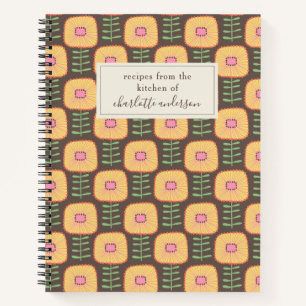 Retro 70s Floral Pattern Brown Personalized Recipe Notebook