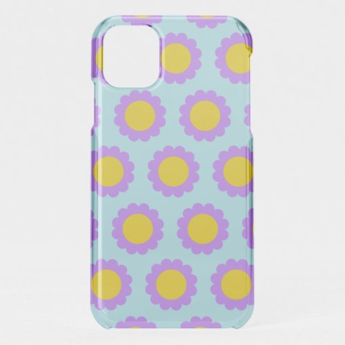 Retro 70s Floral Pattern in Blue Purple and Yellow iPhone 11 Case