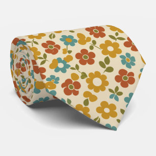 Retro 70s Floral Pattern Neck Tie