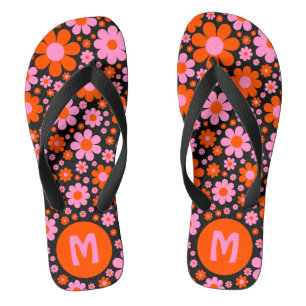Retro 70s Floral Pattern Personalized Flip Flops