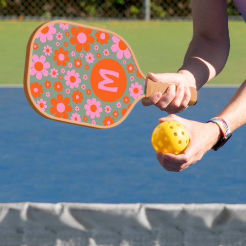 Retro 70s Floral Pattern Personalized  Pickleball Paddle