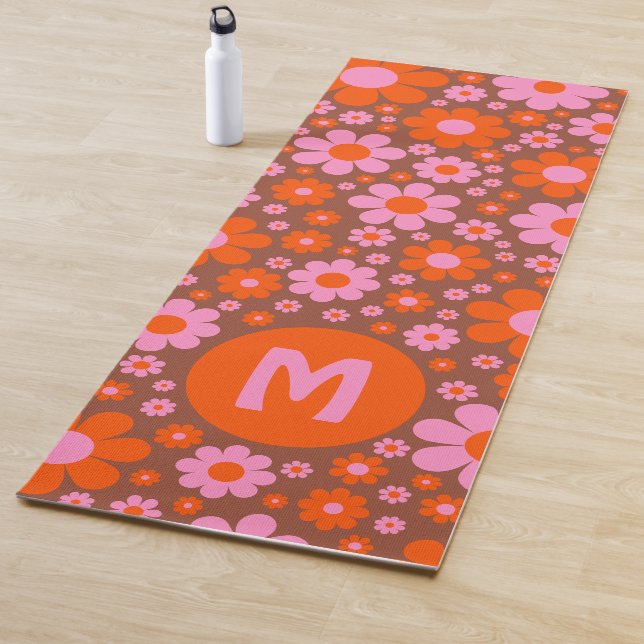 Retro 70s Floral Pattern Personalized  Yoga Mat (In Situ)