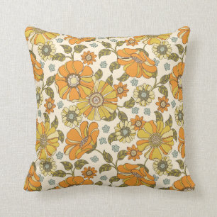 Retro 70s Floral Pattern Throw Pillow